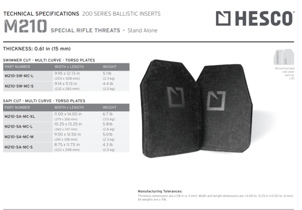 HESCO M210 - 200 Series Armor Level Rifle Special Threat Stand Alone Plate (PAIR PRICING)